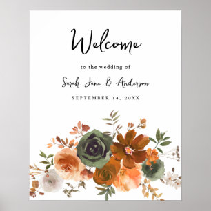 Poster Green & Terra Cotta Floral Bienvenue