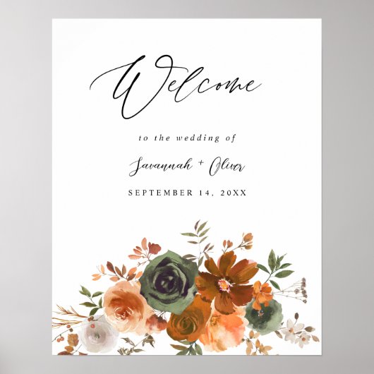 Poster Green & Terra Cotta Floral Bienvenue (Devant)