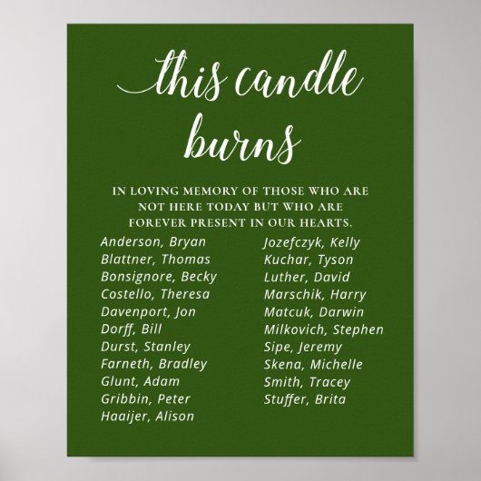 Poster Green This Candle Burns Class Reunion Memorial (Devant)