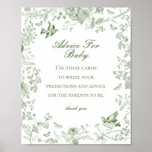 Poster Green Toile De Jouy Conseil pour Baby shower Jeu