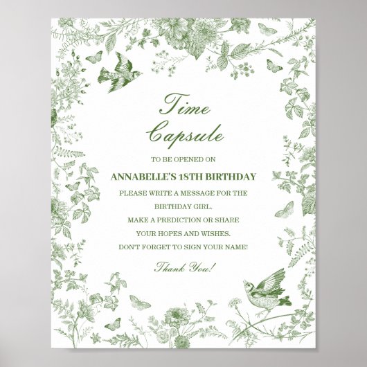 Poster Green Toile Floral Time Capsule Baby Jeu d'anniver (Devant)