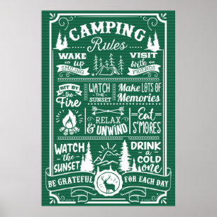 Poster Green White Camping Rules