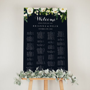 Poster Green White Floral Blue Alphabetical Seating Chart