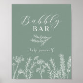 Poster Green Wildflower Bridal Shower Bubbly Bar Sign (Devant)