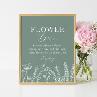 Poster Green Wildflower Bridal Shower Flower Bar Sign