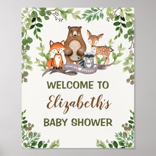 Poster Green Woodland Forest Bébés Animaux de bienvenue (Devant)