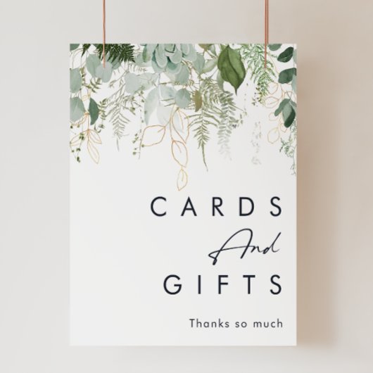 Poster Greenery and Gold Leaf Cards and Gifts Sign