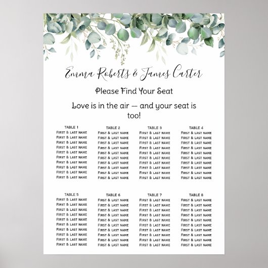 Poster Greenery Elegant Wedding Seating Chart (Devant)