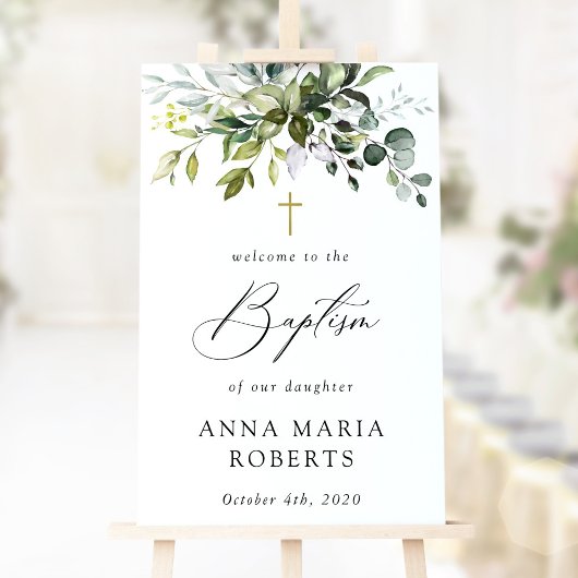 Poster Greenery, Eucalyptus Leaves, Boho, Baptism Welcome