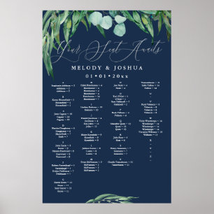 POSTER GREENERY EUCALYPTUS NAVY SEATING CHART, ALPHA