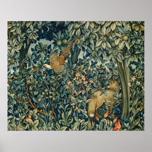 Poster GREENERY, FOREST ANIMALS Pheasant, Fox, Green Flor (Devant)