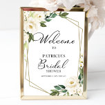 Poster Greenery Geometric Bridal Shower Welcome<br><div class="desc">Beautiful greenery eucalyptus white floral geometric bridal shower welcome sign. Easy to personalize with your details. Please get in touch with me via chat if you have questions about the artwork or need customization. PLEASE NOTE: For assistance on orders,  shipping,  product information,  etc.,  contact Zazzle Customer Care directly https://help.zazzle.com/hc/en-us/articles/221463567-How-Do-I-Contact-Zazzle-Customer-Support-.</div>