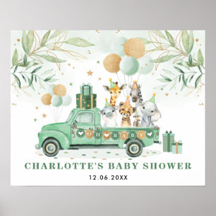 Poster Greenery Gold Jungle Safari Animals Baby Shower Si