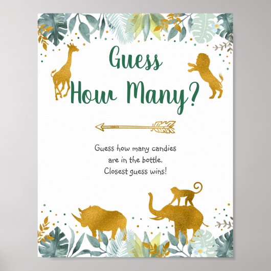 Poster Greenery Gold Safari Devine Combien De Jeu Signe (Devant)