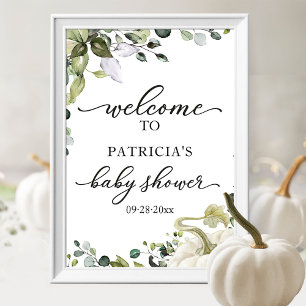 Poster Greenery Pumpkin Fall Baby Shower Welcome Sign 
