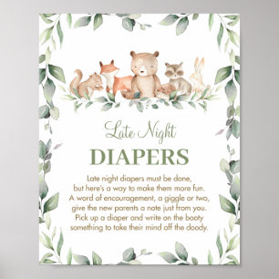 Poster Greenery Woodland Animals Late Night Diapers Sign