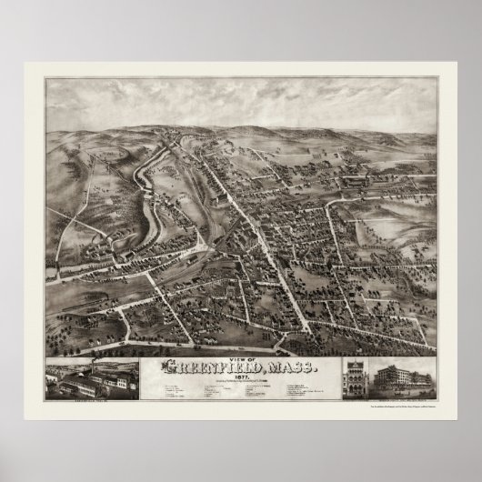 Poster Greenfield, MA Carte panoramique - 1877 (Devant)