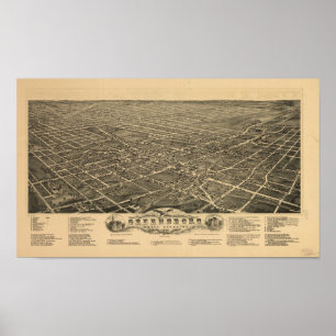 Poster Greensboro N. Carolina 1891 Carte panoramique anti
