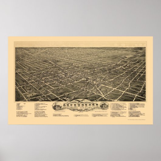 Poster Greensboro, NC Carte panoramique - 1891 (Devant)