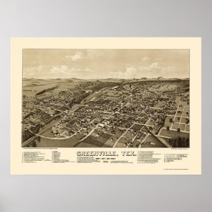 Poster Greenville, TX Carte panoramique - 1886