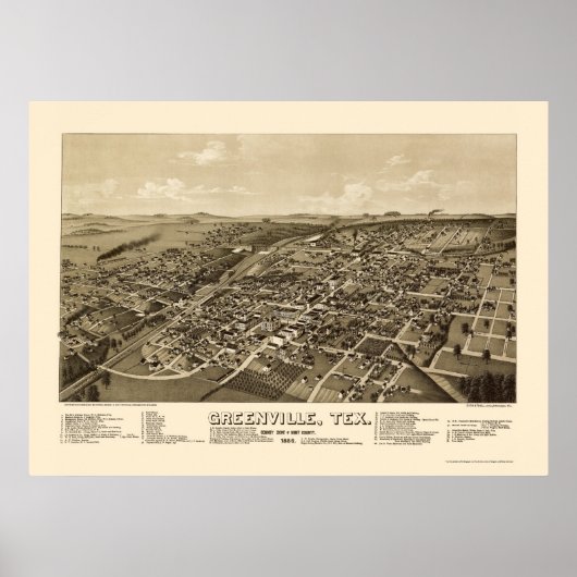 Poster Greenville, TX Carte panoramique - 1886 (Devant)
