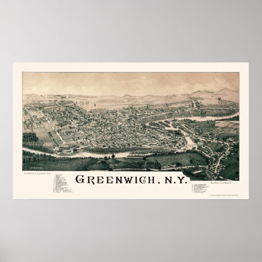 Poster Greenwich, NY Carte panoramique - 1885 (Devant)