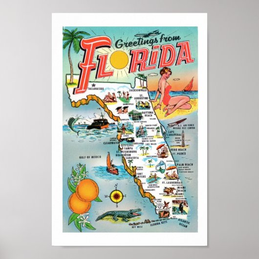Poster Greetings From Florida 8x12 Print (Devant)