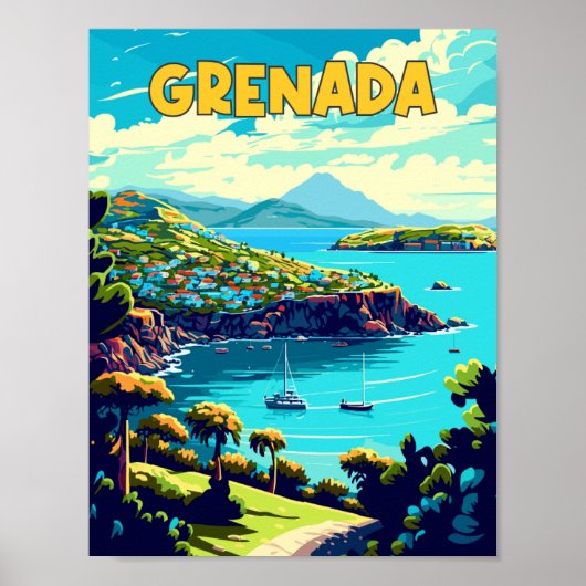 Poster Grenade Caraïbes illustration de voyage vintage (Devant)