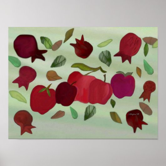 Poster Grenades et pommes Année douce Imprimer (Devant)