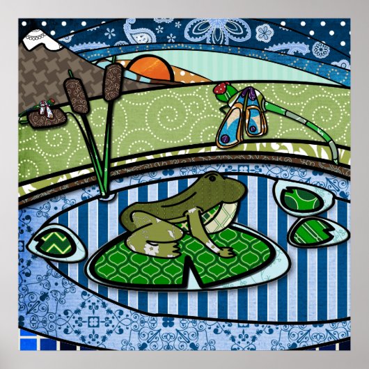 Poster Grenouille à motifs dans un étang (Devant)