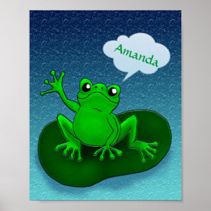 Poster Grenouille agitant personnalisée avec nom enfants