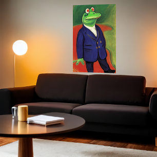 Poster Grenouille anthropomorphique en costume bleu Art