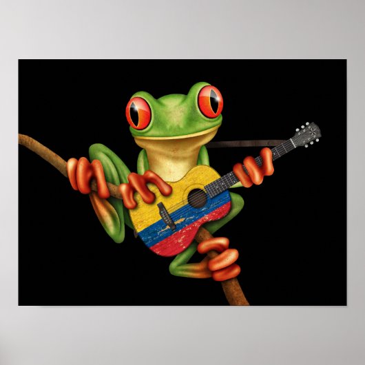 Poster Grenouille Arbre Jouer Drapeau Colombien Guitare N (Devant)