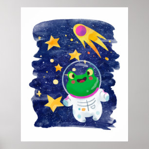 Poster Grenouille Astronaute Espace Extérieur Comète Étoi