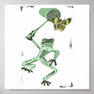 Poster Grenouille attraper des papillons