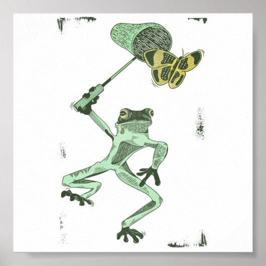 Poster Grenouille attraper des papillons (Devant)