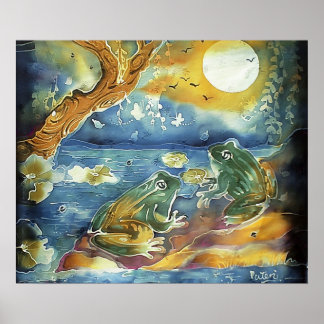 Poster Grenouille au clair de lune peinture