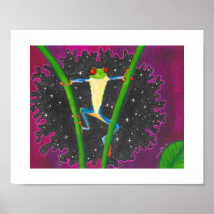 Poster Grenouille aux yeux rouges de l'arbre dans l'espac