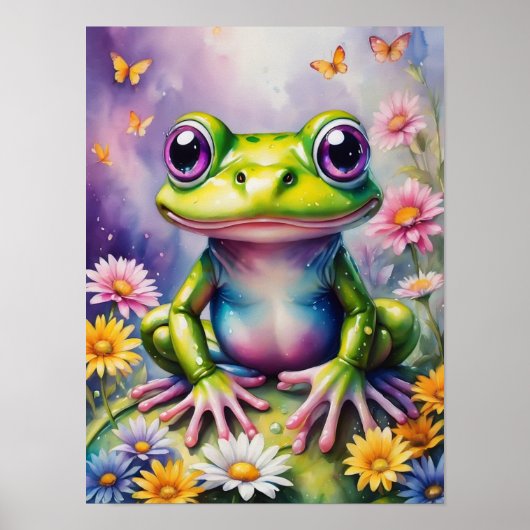 Poster Grenouille Avec Art numérique Fleur (Devant)