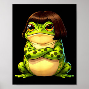 Poster Grenouille avec coupe de cheveux bob drôle grenoui