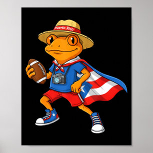 Poster Grenouille coqui cool drapeau de Porto Rico footba