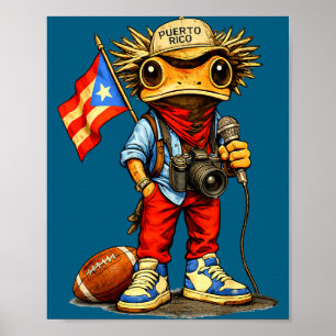 Poster Grenouille coqui drapeau de Porto Rico football po