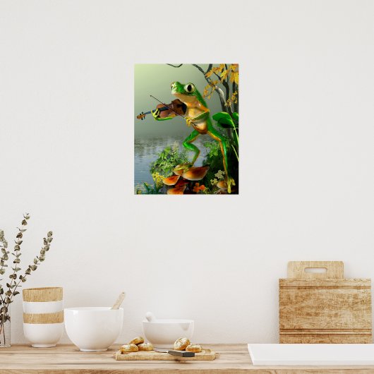 Poster Grenouille d'arbre humoristique Jouer un Fiddle (Cuisine)