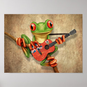 Poster Grenouille d'arbre jouant la guitare de drapeau