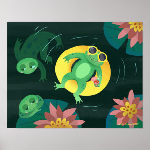 Poster Grenouille de natation Lunettes de soleil jaunes