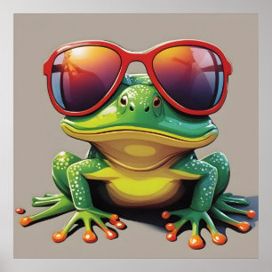 Poster Grenouille drôle avec lunettes de soleil