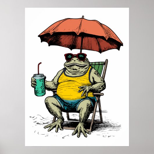 Poster Grenouille drôle sur la plage (Devant)