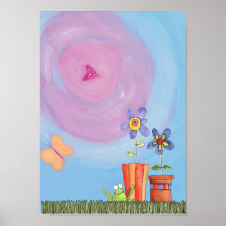 Poster grenouille et fleurs