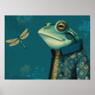 Poster Grenouille et Libellule Élégantes - Animal Vintage