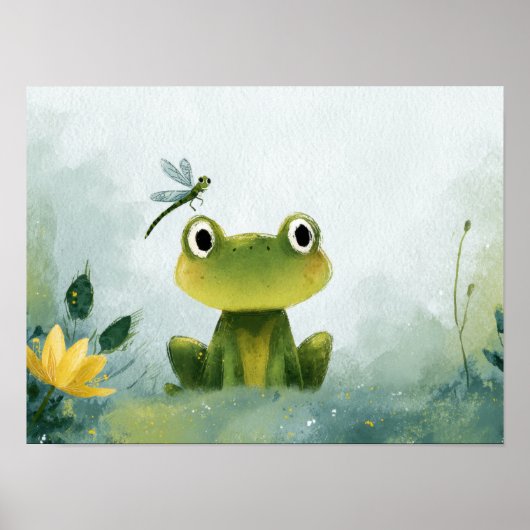 Poster Grenouille et Libellule Mignonnes – Illustration d (Devant)